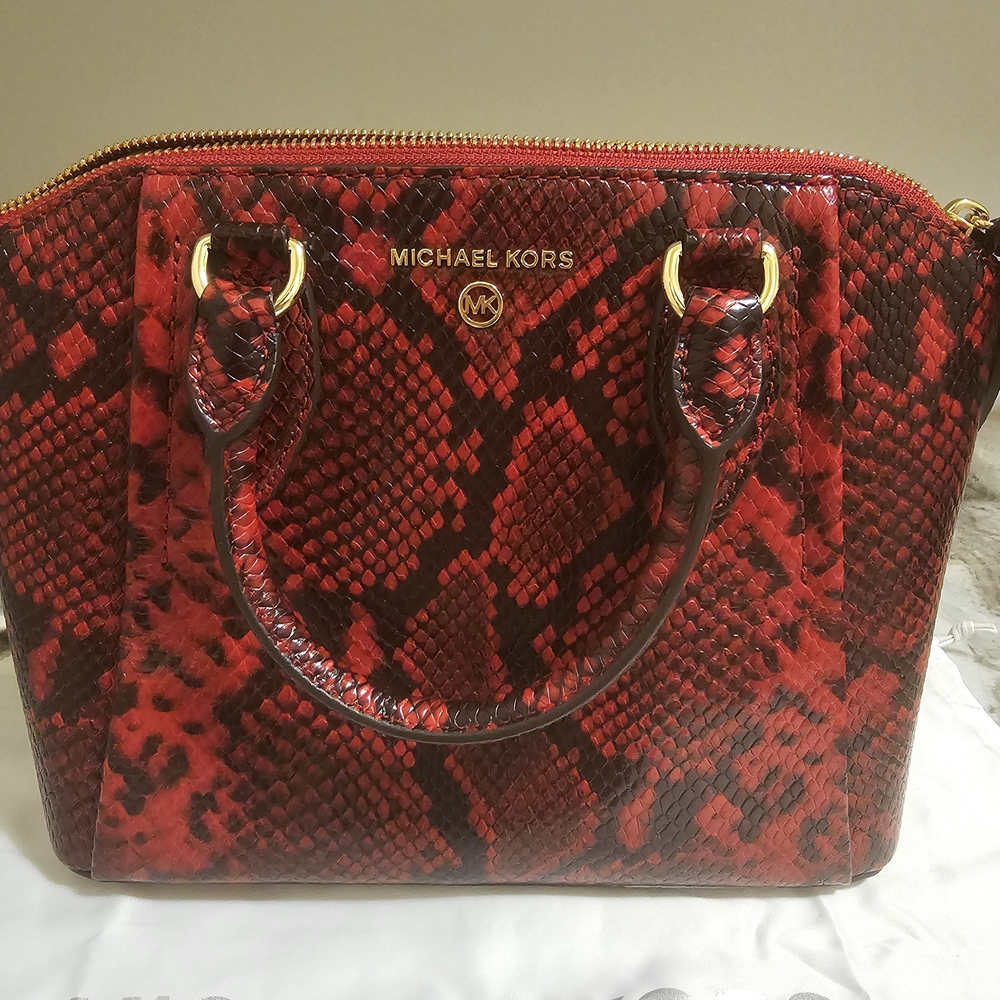 Michael Kors Red Satchel with Bold Snakeskin Design